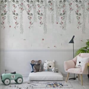 Pink Flower & Willow Wallpaper Mural