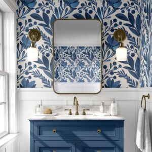 Dark blue floral wallpaper